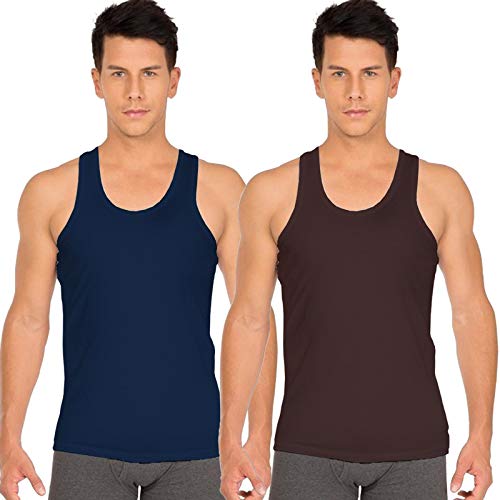 white rose Men's Cotton Vest Sleeveless Combo Pack (Pack of 2) Navy, Brown-picture-40