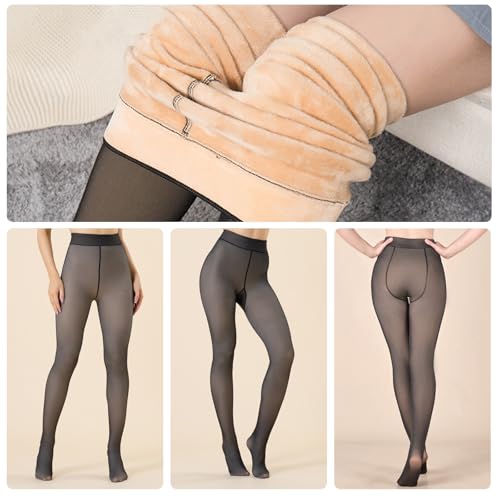 Image of Women's Fleece Lined Tights, Fake Translucent Warm Pantyhose Leggings, Winter Thick Tights-300g
