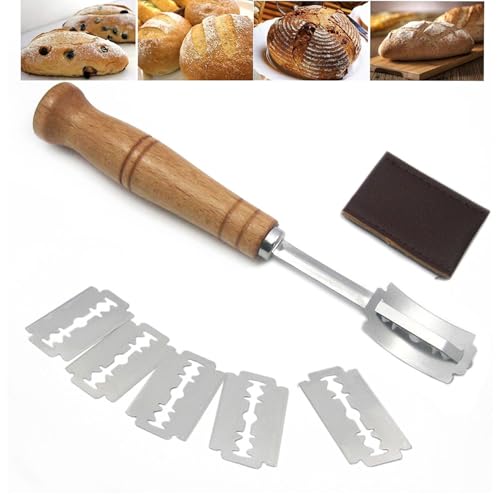 Listado de Cuchillos de pan los 5 más buscados. 43 Cuchillo de Pan,Cortador de Pan de Acero Inoxidable,Herramienta de Rascador de Masa Con 5 Cuchillas Intercambiables y Funda Protectora de Cuero,Para Masa de Pan Casera DIY Bakeware...