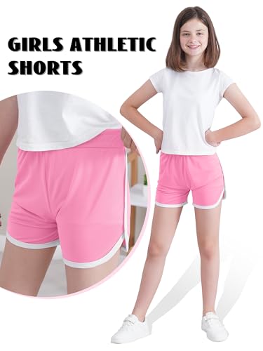 Image of Aikuco 4 Packs Girls Athletic Shorts Toddler Soccer Running Active Dolphin Dry-Fit Kids Gym Workout Performance Shorts