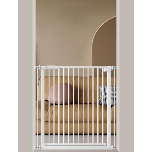 Image of DEARBB Extra Wide Baby Gate Ultra Narrow Spacing 30.11-77.36 inch Pressure Mounted Double Lock Swing Auto Close Walk Through Metal Safety Pet Gate for Stairs and House Doorway Kitchen
