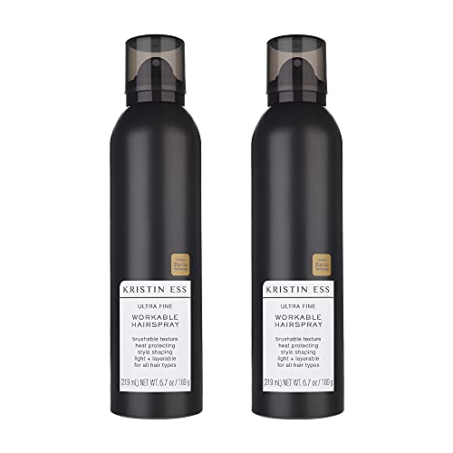 Kristin Ess Hair Ultra Fine Workable Hairspray with Heat Protectant - Buildable + Flexible Hold, Style Control, Brushable Texture Hair Spray, Hair Styling Product, 6.7 oz. - Pack of 2