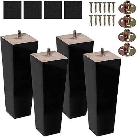 BARIEN (5 Sizes: 3"- 4"- 5"- 6"- 8") 8 inch Wood Furniture Legs - Square Sofa Legs, Couch Leg - Brown Mid-Century Modern Replacement Legs for Armchair Recliner Coffee Table Dresser (Set 4, 8") Cover