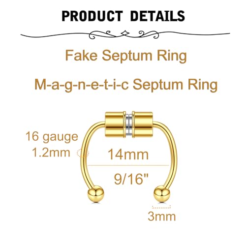 MODRSA Faux Septum Nose Rings - Clip on Septum Ring, Non Piercing Fake Nose Jewelry - Silver, Gold, Black2