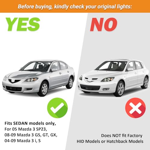 WEELMOTO 2004–2009 Mazda 3 Sedan Headlights | OEM Projector Replacement - Image 4