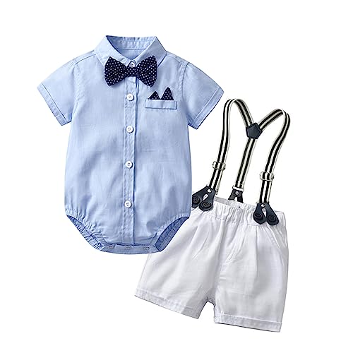 Image of Volunboy Baby Boy Formal Short Set Toddler Summer Gentleman Outfit Kid Short Sleeve Bowtie Shirt Suspender Shorts Suit