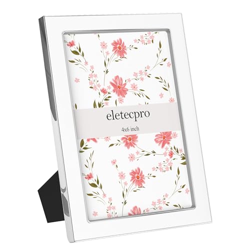 Image of eletecpro 4x6 Enamel Picture Frame with Real Glass Cover, Cute Photo Frame with Silver Metal Edge, Horizontal and Vertical Display Pictures 4 by 6 for Tabletop and Wall Decor, White, 1 Pack