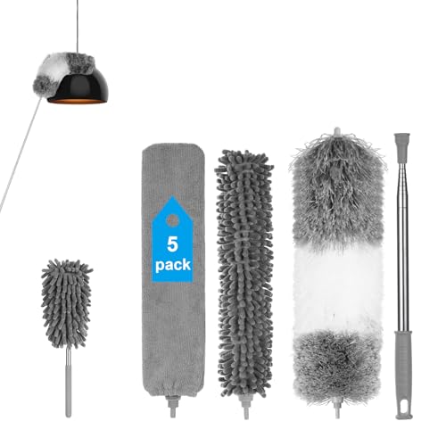 Vicloon Plumero Telescópico Microfibra, 7Pcs Plumero de Limpieza Extensible, con 4 en 1 Microfibra Lavable Plumero, Poste Telescópico Largo de 180cm, Cepillo Microfibra Plumero para Techo, Muebles