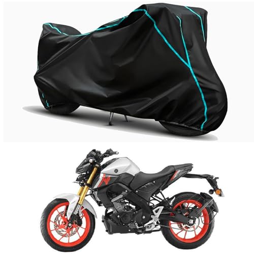 Image of Waterproof Bike Body Cover Compatible for | Yamaha MT 15 V2 | Taffeta Fabric, Sky Piping Design, Bottom Elastic Fit | Dustproof, Sun UV & Rain Protection for All Weather.