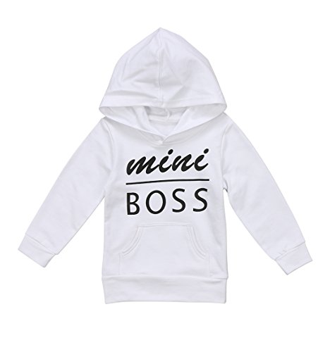 0-5T Baby Boy Girl Mini Boss Hoodie Tops Toddler Hooded Sweater Casual Hoodies with Pocket Outdoor Outfit (4-5 Years, White)