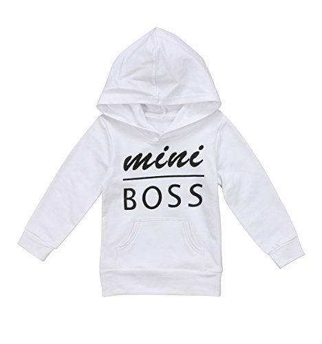 0-5T Baby Boy Girl Mini Boss Hoodie Tops Toddler Hooded Sweater Casual Hoodies with Pocket Outdoor Outfit (2-3 Years, White)