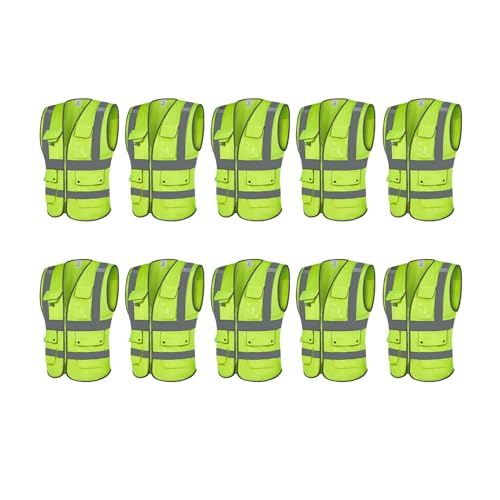 Ooyeidkvie High Visibility Safety Vest,9 Pockets Hi Vis Reflective Costume,chalecos reflectantes de seguridad(XL-10 Packs)