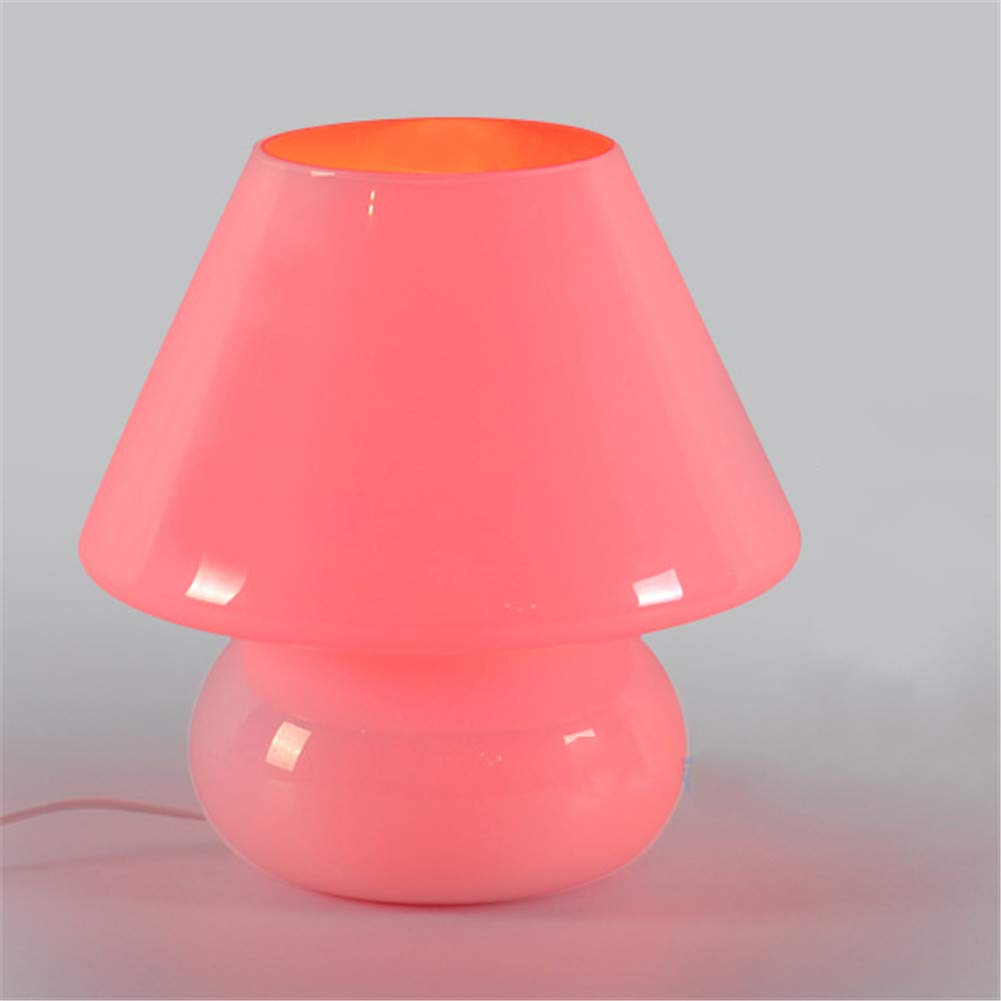 FLYFO Mushroom Glass Table Lamp, Creative Touch Sensor Dimming Bedroom Lamp, Cute Table Light Gift for Kids, E27 Night Lamp, Living Room Study Bedside Lamp, Φx H: 24 X 24 cm,Red