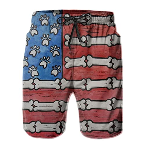 America Flag of American of Dog of Paw Beach Shorts Men Swim Trunks Boardshorts