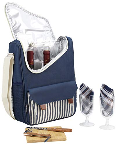 Wine Bottle Carrier 2 Bottle Capacity with Wine Glasses and Cheese Board Set