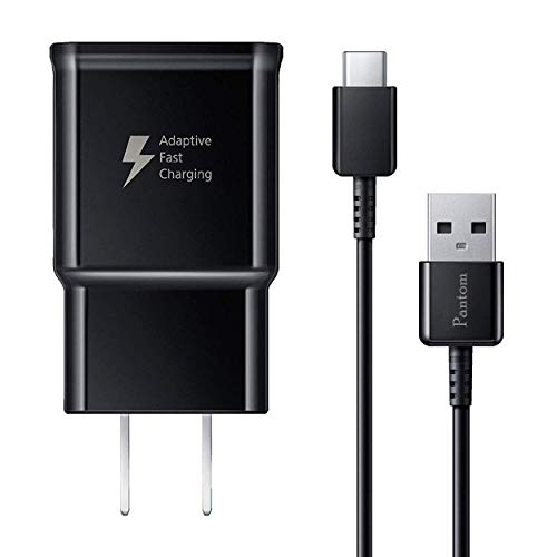 Pantom Adaptive Fast Charging Wall Charger and 5-Feet USB Type C Data Cable Kit Compatible with Samsung Galaxy S10/S10+/S9/S9+/S8/S8+ Note 8/Note 9 & Other Smartphones (Black)