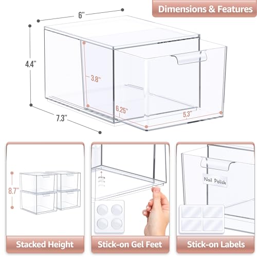 Sorbus MUP-DW4A 4 Pack Makeup Organizer - Clear Stackable Acrylic Drawer Organizer thumb #2