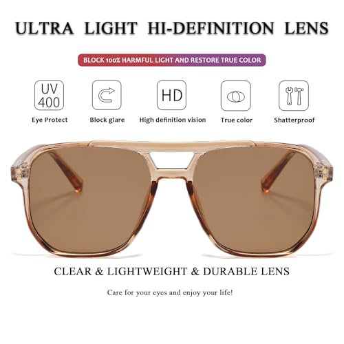 PORADAY Retro Aviator Sunglasses for Women Men Trendy Classic 70s Square Frame Sun Glasses Vintage Aviators Shades3