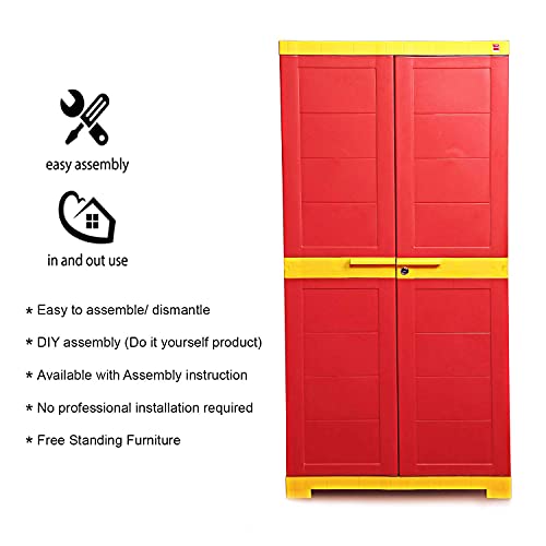 Image of Cello Novelty Big Plastic 2 Door Cupboard with 3 Shelves (Orange and Brown) & Novelty Plastic 2 Door Big Cupboard with 3 Shelves (Red and Yellow)