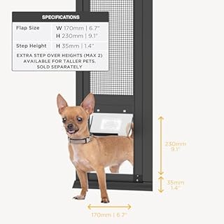 Hakuna Pets V2 Patio Pet Door Screen Insert Panel for Sliding Doors, Fits Door Track Min Ht 55.12" to Max Ht 84.25",UV Resistant Mesh, Locking Magnetic Dog Door, Easy Install and Removal,Small,Black