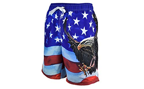 George Above The Knee Men's American Flag Swim Trunk Patriotic Best Eagle Design (Large) #TOP2