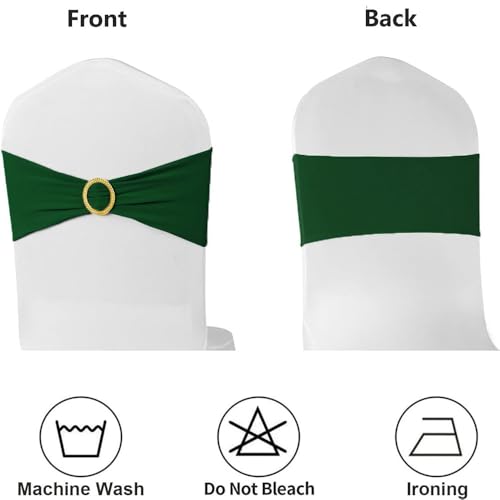 Image of 50 Pack Hunter Green Chair Sashes, Dark Green Spandex Chair Bands with Gold Buckle Slider for Christmas Forest Party Folding Chairs Birthday Decor, Green Chairs Bows Ties