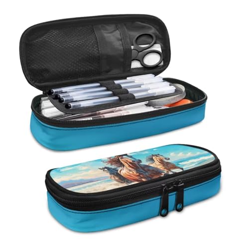 Image of Horse Pencil Case for Girls Boys 7-8 10-12 Kids School Pen Bag Zipper Pencil Bags with Compartment Multifunctional Pen Holder Stationery Organzier Office School Desk