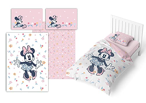 Parure de Lit Minnie 100% Coton - Housse de Couette Réversible Rose 140x200 cm + Taie d'oreiller 65x65 cm