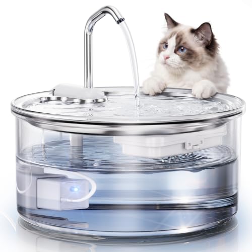 Tomxcute Glass Cat Water Fountain - 108oz/3.2L Ultra-Quiet Cat Fountain for Drinking Elegant Easy to Clean Glass Pet Water Fountain for Cats Small Dogs Multiple Pets Model Number P11G