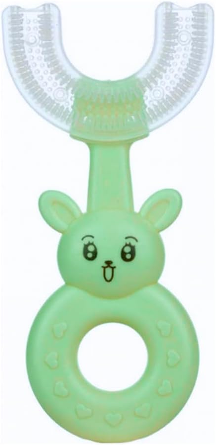 SMILE BABY U-Shaped Toothbrush Kids 1 Pcs - Toddler Toothbrush With Food Grade Soft Silicone Brush Head, Manual Whole Mouth Toothbrush For Kids Age 2-6, 360???? Oral (Rabbit, Green)