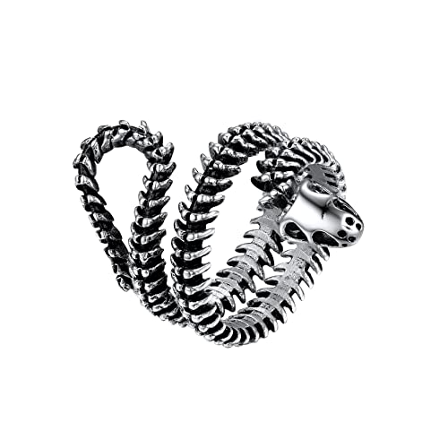 U7 Bague pour Homme Agent en Acier Inoxydable - Ring de Qualité - Bague en os de Serpent Python de 54mm