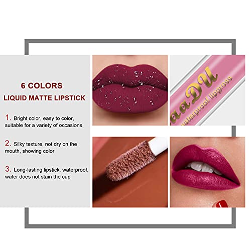Ownest 6 Color Lipstick Set,Skull Face Matte Velvet Lip Gloss,Long Lasting Waterproof Lipstick Set-6pcs