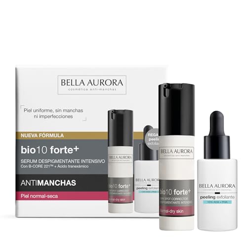 Bella Aurora Pack Bio10 Forte+ Sérum Despigmentante Intensivo con B-Core 221™ y Ácido Tranexámico Piel Normal-Seca + Peeling Exfoliante 10% AHA + PHA | Rutina Antimanchas
