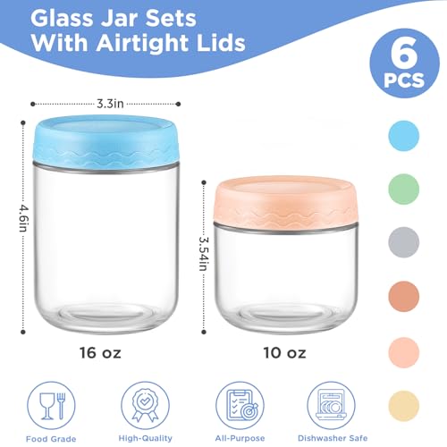 Image of DRKIO 10&16 Oz Glass Overnight Oats Containers with Lids Chia Pudding Jars | 6 Pack Mason Jars, Wide-Mouth, Leak-proof, Stackable, Ideal for Store and Meal Prep Yogurt, Cereals, Snack, Spice, Sugar