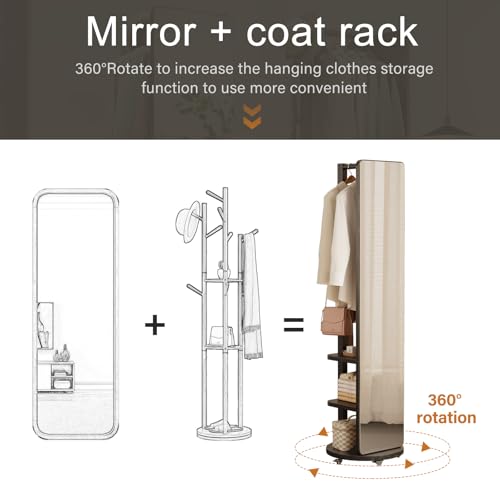 Image of WoodsWhisper Full Length Mirror Coat Rack Solid Wood Floor Mirror 66 inchx12 inch Full Length Mirror with Stand Long Mirrors for Bedroom,Living Room (Black-Mobile, 66 inch Lx12 W)