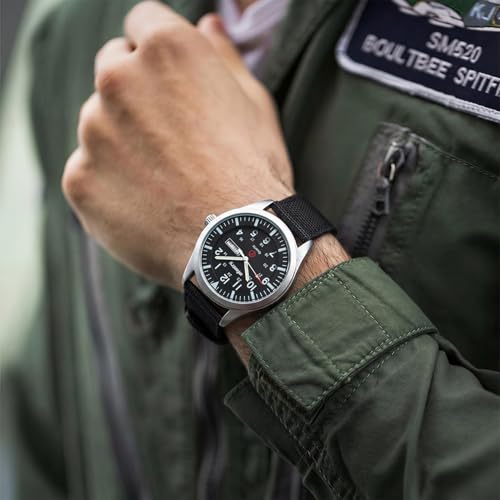 Infantry Men's Military Military Analog Watch Field Tactical Sport Wrist Watches for Men Black Nylon Strap Date Silver Case, Silver Case