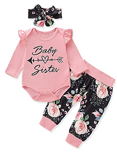 Image of KANGKANG Newborn Baby Girl Clothes Ribbed Ruffle Sleeve Romper + Floral Pants + Headband Cute Infant Baby Girl Outfit 3Pcs