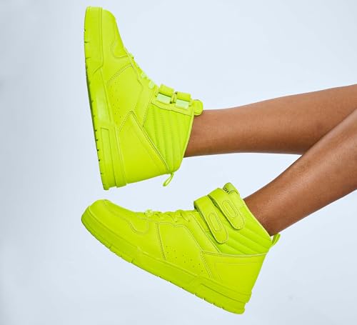 Image of LUCKY STEP Women High Top Fashion Sneakers Ankle Boots | Basketball Walking Tennis Shoes Platform Hook and Loop Faux Leather Sneaker