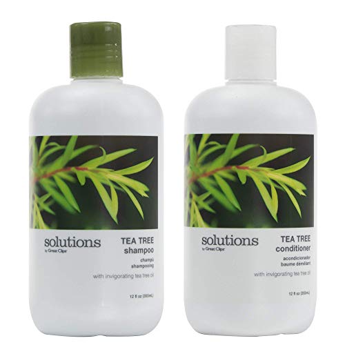 Solutions by Great Clips Tea Tree Shampoo and Conditioner Set | Formula Includes Tea Tree & Peppermint Oils | Natural Dry Scalp & Dandruff Treatment w/ Essential Oils | For All Hair Types