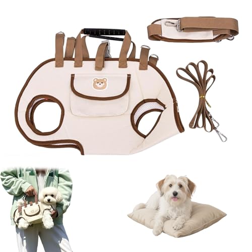 Freihändige Schulter-Yorkie-Tragetasche, Snuggle Sling Hundetragetasche, Ganzkörper-Hebegurt Für Kleine Hunde, Verstellbarer Ganzkörpergurt Mit Zugleine, Crossbody & Autofreundlich (Braun,S)
