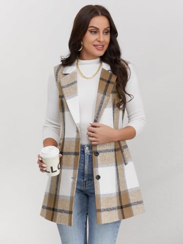 Image of IDEALSANXUN Plaid Vest for Women Fall Winter Sleeveless Blazer Jackets