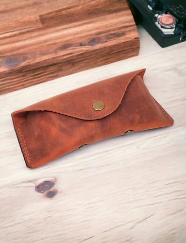 Image of Leather Eyeglass Case -Glasses Case - Sunglass Case - Genuine Leather Eyeglasses Case with Snap Closure
