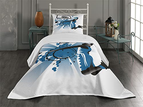 Ambesonne Teen Room Coverlet, Silhouette of Basketball Player Jumping Success Stars Illustration, 2 Piece Decorative Quilted Bedspread Set with 1 Pillow Sham, Twin Size, Black and Violet Blue