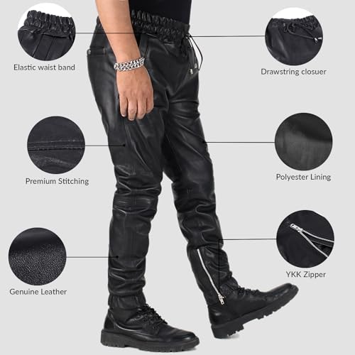 Laverapelle Men's Genuine Lambskin Leather Pants (Black, Leather Joggers) - 23040033