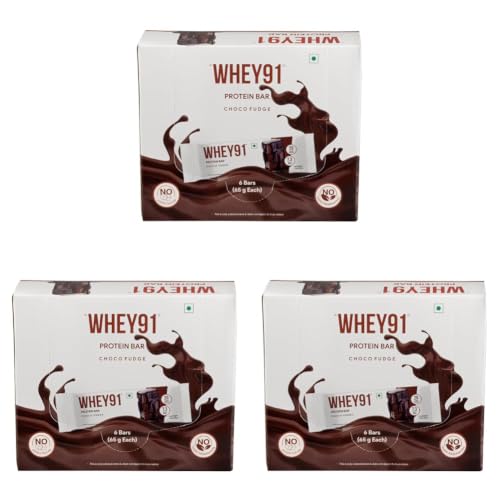 Image of Whey91 Choco Fudge Protein Bar, 20g Protein & 7.3g Fiber in each, No Added Sugar, No Artificial Flavour, 390g- (Pack of 18)