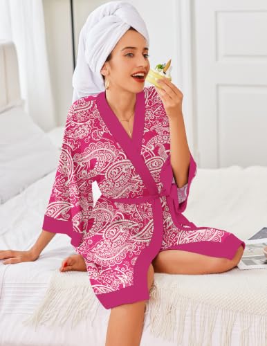 Image of Ekouaer Robes for Women Bathrobe Lightweight Robe 3 /4 Sleeve Knit Sleepwear