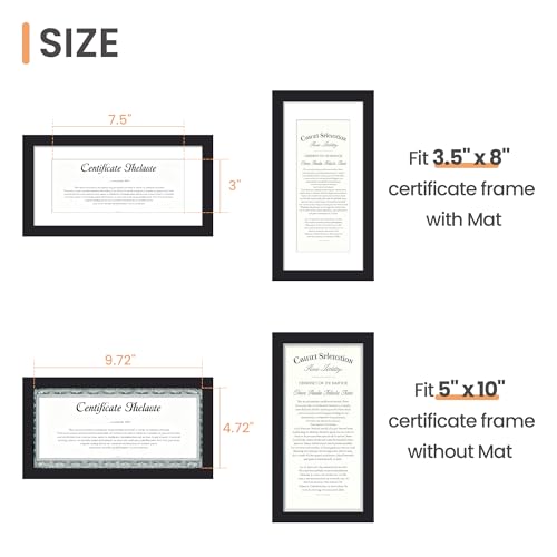 Image of upsimples 5x10 Business License Frame, Display Document 3.5x8 with Mat or 5x10 without, Wall Hanging cosmetology license frame, Black, 1 Pack
