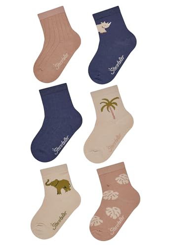 Sterntaler Socken 6er Pack Elefant Baby- und Kinder-Socken im 6er Pack mit Umschlag Innenfrottee Elefant- Blätter- Rippen- Palme- & Nashorn-Motiv Beige Größe 22