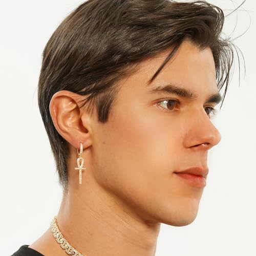 TOPGRILLZ Cross Hoop Dangle Earrings 925 Sterling Silver 5A+ Cubic Zirconia 14K Gold Hypoallergenic Cross Hoop Cuff Huggie Drop Earrings For Men Women3