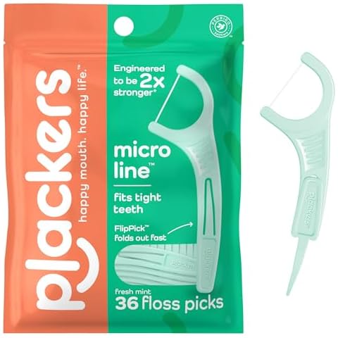 Plackers Micro Line Dental Floss Picks, Fold-Out FlipPick, Tuffloss, Easy Storage with Sure-Zip Seal, Fresh Mint Flavor, 36 Count (Packaging May Vary) Cover